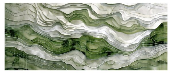 Obraz - Zelenobiele vlnky (120x50 cm)