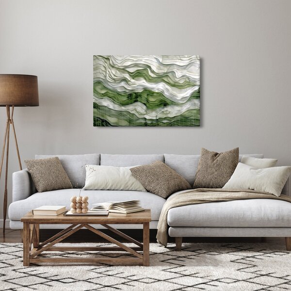 Obraz - Zelenobiele vlnky (90x60 cm)