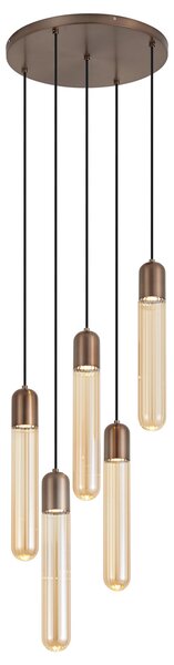 Art Deco Pendant Lamp Dark Bronze with Ribbed Glass 5-Light - Walcott