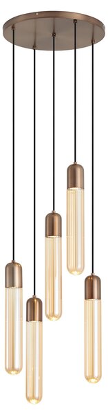 Art Deco Pendant Lamp Dark Bronze with Ribbed Glass 5-Light - Walcott