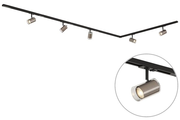 Moderný čierny 1-fázový koľajnicový systém s 5 reflektormi vo farbe gunmetal - Iconic Lloyd