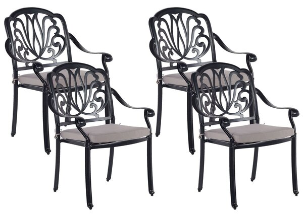 Sada 4 záhradných stoličiek čierne hliník vonkajší nábytok vintage retro štýl