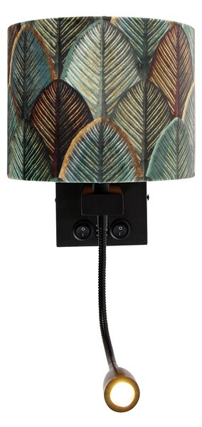 Nástenná lampa čierna s zamatovým tienidlom s dizajnom listu a zlatým vnútorným priestorom - Brescia Combi