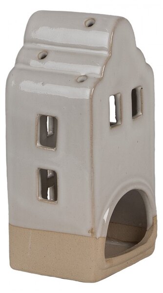 Béžový keramický domček svietnik na čajovú sviečku House - 7*6*14 cm - Clayre & Eef