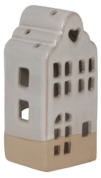 Béžový keramický domček svietnik na čajovú sviečku House - 7*6*14 cm - Clayre & Eef