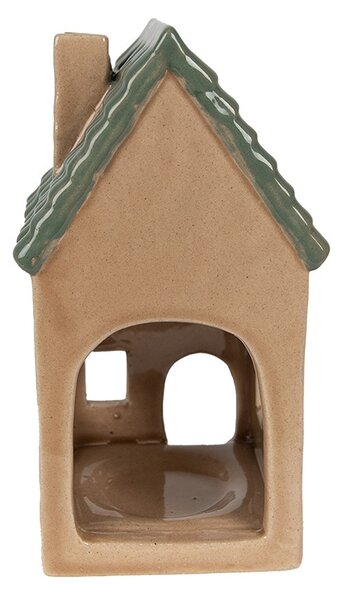 Hnedý porcelánový domček svietnik na čajovú sviečku Christmas House - 8*8*15 cm - Clayre & Eef