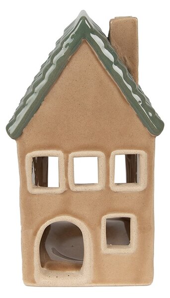 Hnedý porcelánový domček svietnik na čajovú sviečku Christmas House - 8*8*15 cm - Clayre & Eef