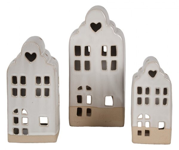 Béžový keramický domček svietnik na čajovú sviečku House - 7*6*14 cm - Clayre & Eef
