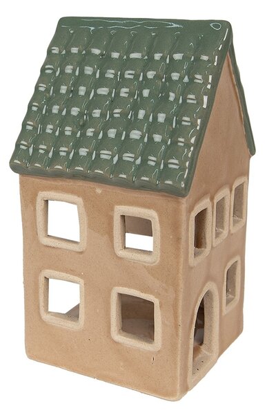 Hnedý porcelánový domček svietnik na čajovú sviečku Christmas House - 8*8*15 cm - Clayre & Eef