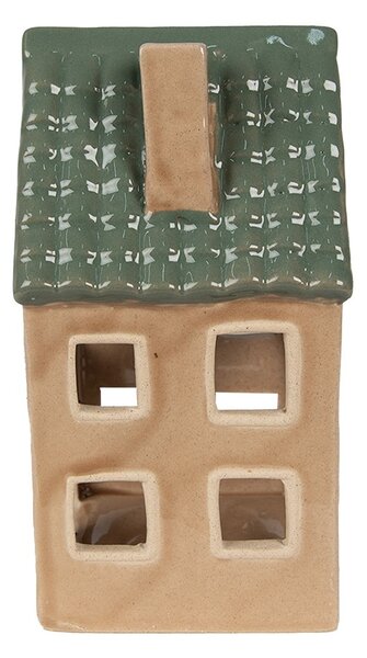 Hnedý porcelánový domček svietnik na čajovú sviečku Christmas House - 8*8*15 cm - Clayre & Eef