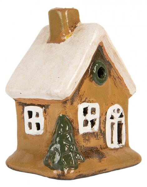 Hnedý keramický svietnik na čajovú sviečku domček Village - 9*7*11 cm - Clayre & Eef