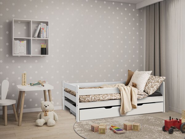 Detská drevená posteľ s úložným priestorom 140x80 Kubius - biela