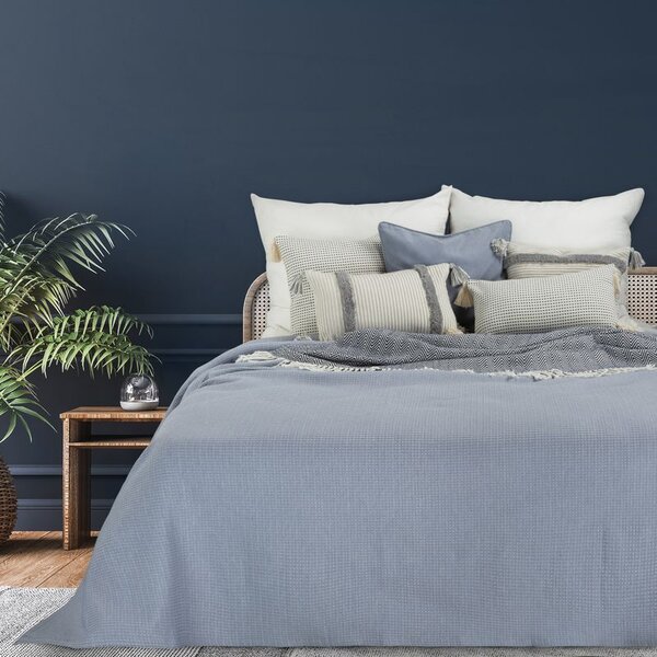 Modrý prehoz na posteľ PALERMO2 so žakárovým vzorom 220x240 cm