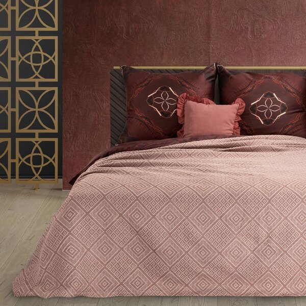 Prehoz na posteľ tehlovej farby MOROCCO2 s geometrickým vzorom 220x240 cm