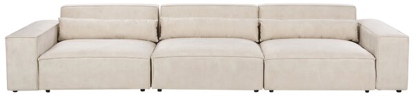 3-miestna modulárna pohovka s taburetom béžová zamatové čalúnenie nohy zo syntetického materiálu minimalistický moderný štýl