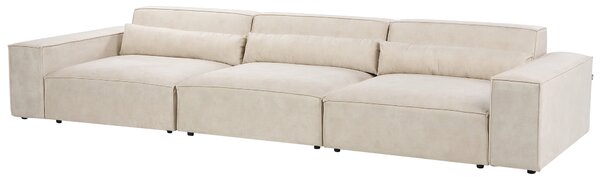 3-miestna modulárna pohovka s taburetom béžová zamatové čalúnenie nohy zo syntetického materiálu minimalistický moderný štýl