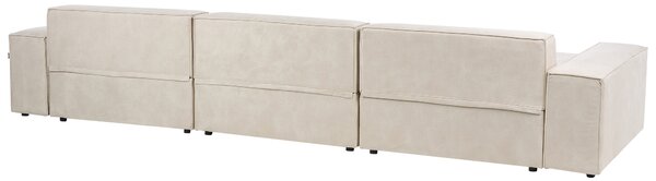 3-miestna modulárna pohovka s taburetom béžová zamatové čalúnenie nohy zo syntetického materiálu minimalistický moderný štýl