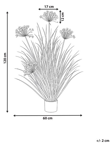 Umelá rastlina v kvetináči zelená čierna s bielymi kvetmi okrasný cesnak tráva 120 cm dekoratívny doplnok do interiéru