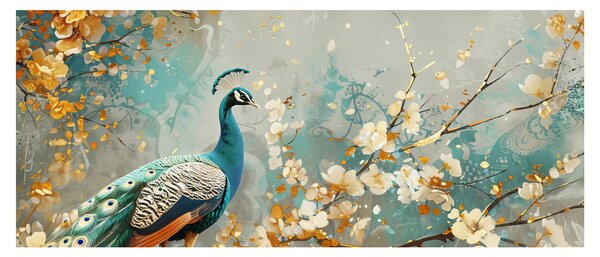 Obraz - Páv so zlatým dekorom (120x50 cm)