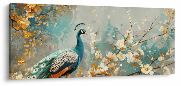 Obraz - Páv so zlatým dekorom (120x50 cm)