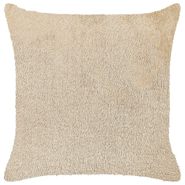Dekoratívny vankúš béžový umelá kožušina polyester 45 x 45 cm bez vzoru jednofarebný štvorcový tvar boho štýl doplnky