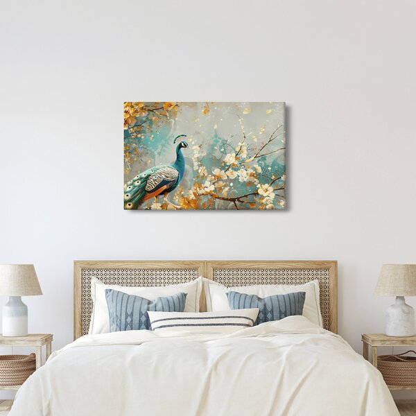 Obraz - Páv so zlatým dekorom (90x60 cm)