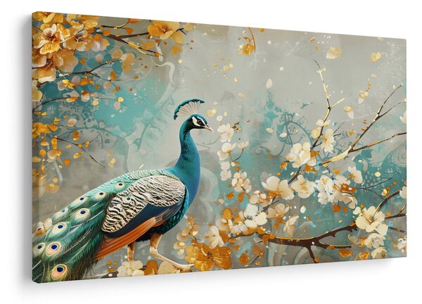 Obraz - Páv so zlatým dekorom (90x60 cm)