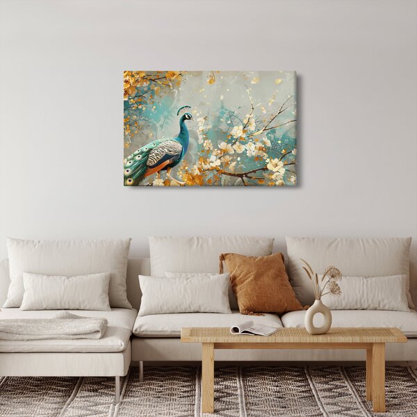 Obraz - Páv so zlatým dekorom (90x60 cm)