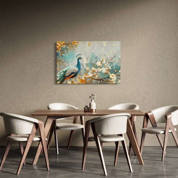Obraz - Páv so zlatým dekorom (90x60 cm)