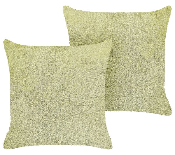 Sada 2 dekoratívnych vankúšov zelená umelá kožušina polyester 45 x 45 cm bez vzoru jednofarebná štvorcový tvar boho štýl doplnky
