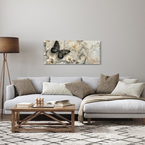 Obraz - Mramorové pozadie s motýľmi (120x50 cm)