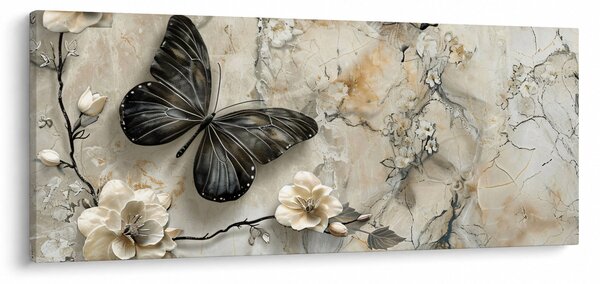 Obraz - Mramorové pozadie s motýľmi (120x50 cm)