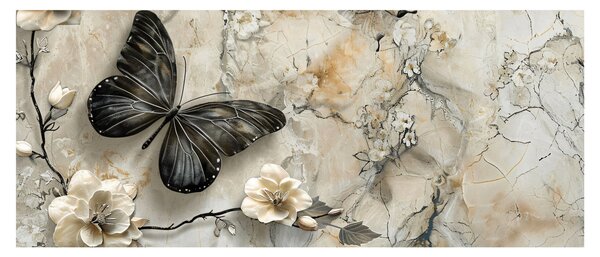 Obraz - Mramorové pozadie s motýľmi (120x50 cm)