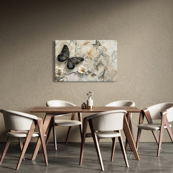 Obraz - Mramorové pozadie s motýľmi (90x60 cm)