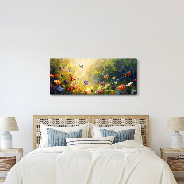 Obraz - Jarná kvetinová lúka, maľba (120x50 cm)