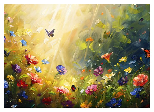 Obraz - Jarná kvetinová lúka, maľba (70x50 cm)