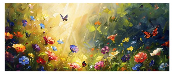 Obraz - Jarná kvetinová lúka, maľba (120x50 cm)