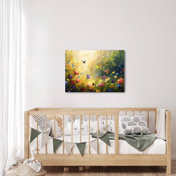 Obraz - Jarná kvetinová lúka, maľba (70x50 cm)