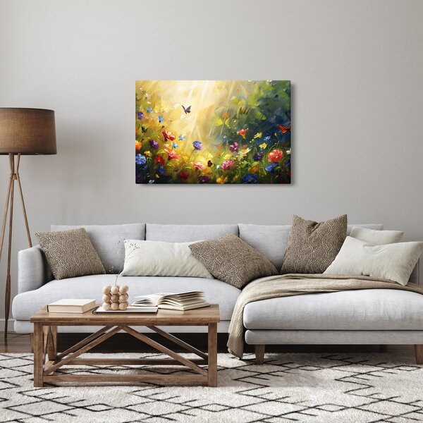 Obraz - Jarná kvetinová lúka, maľba (90x60 cm)