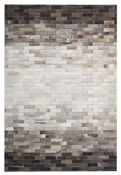 Obdĺžnikový koberec hnedá a béžová hovädzia koža 160 x 230 cm patchworkový obdĺžnikový rustikálny