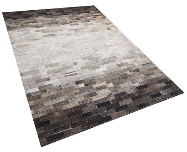 Obdĺžnikový koberec hnedá a béžová hovädzia koža 160 x 230 cm patchworkový obdĺžnikový rustikálny