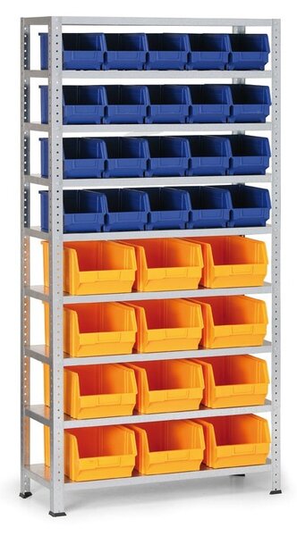 Regál s plastovými boxmi BASIC, 1730 x 850 x 300 mm, 20x box B + 12x box C