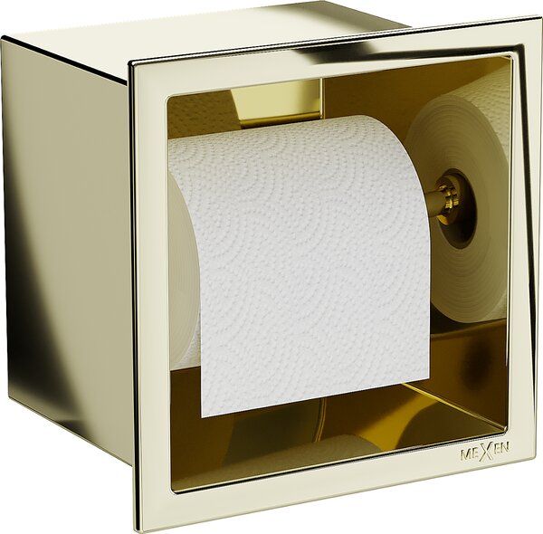 MEXEN - X-Wall-P držiak toaletného papiera zápustný do obkladu, zlatá - 1953