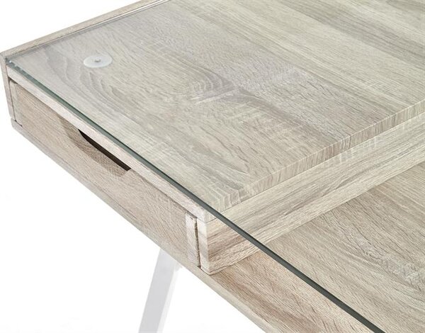 PISACÍ STÔL BASILE DUB SONOMA BIELY + SKLO 120 cm