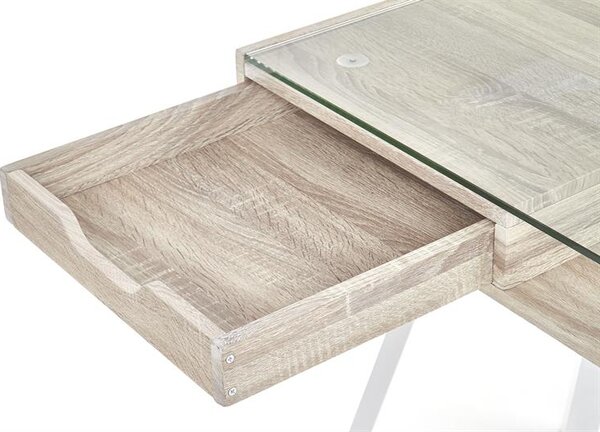 PISACÍ STÔL BASILE DUB SONOMA BIELY + SKLO 120 cm