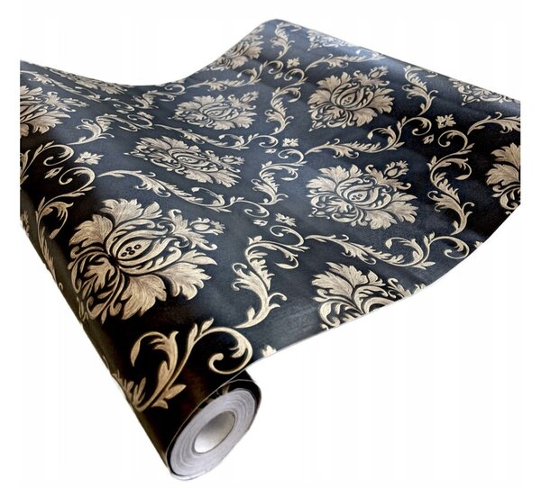 Samolepiace tapety 45 cm x 10 m IMPOL TRADE 9433, zámocký vzor zlatý na čiernom podklade, Samolepiace tapety