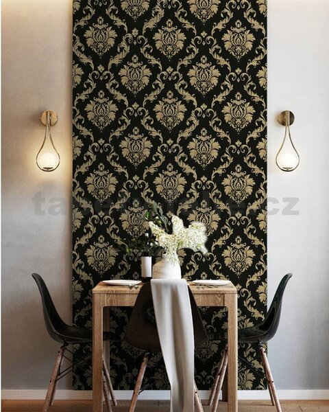 Samolepiace tapety 45 cm x 10 m IMPOL TRADE 9433, zámocký vzor zlatý na čiernom podklade, Samolepiace tapety