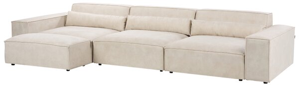 3-miestna modulárna pohovka s taburetom béžová zamatové čalúnenie nohy zo syntetického materiálu minimalistický moderný štýl