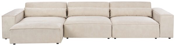 3-miestna modulárna pohovka s taburetom béžová zamatové čalúnenie nohy zo syntetického materiálu minimalistický moderný štýl