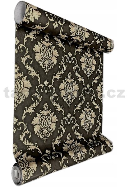Samolepiace tapety 45 cm x 10 m IMPOL TRADE 9433, zámocký vzor zlatý na čiernom podklade, Samolepiace tapety